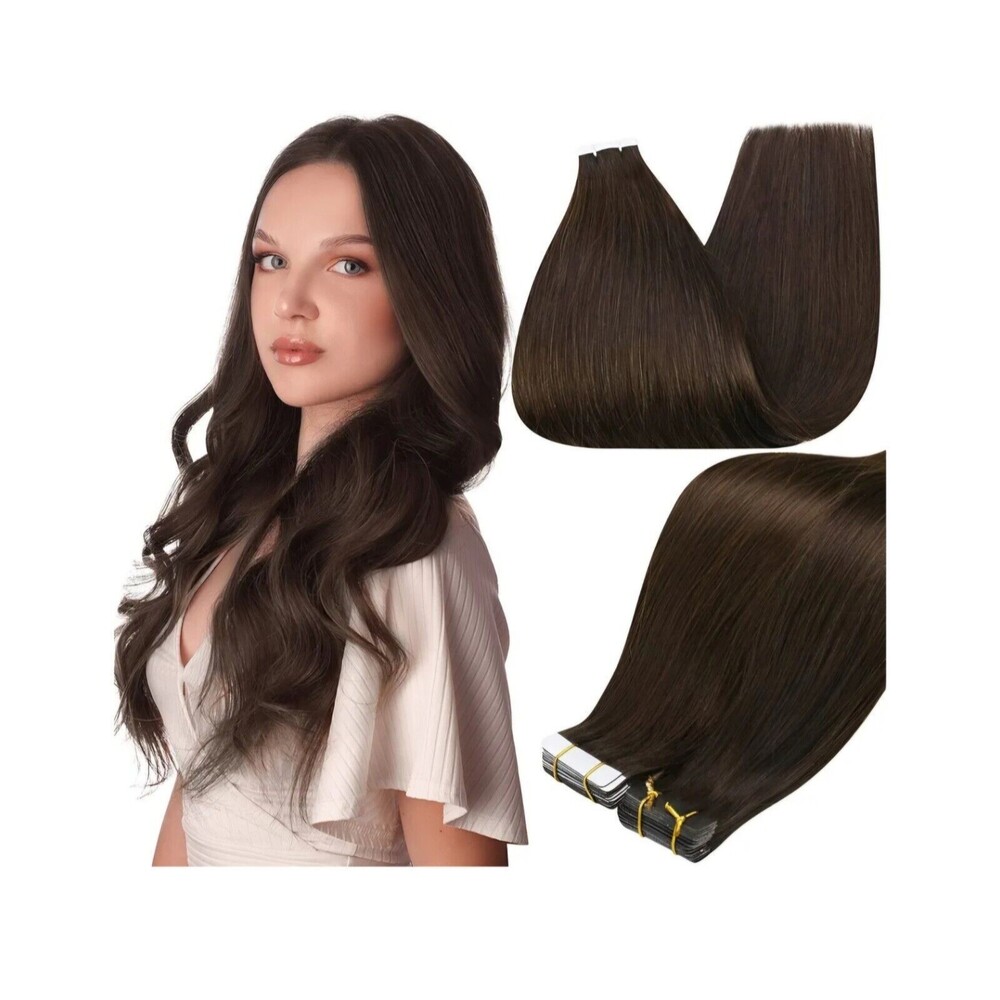 NIB Full Shine Tape in Hair Ext. Remy Human Hair Invisible Skin Weft Color Brown